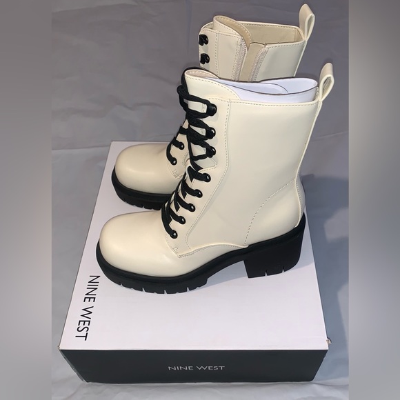 New In Box Nine West Juna Women's Combat Boots Size 6 Color Ivory - Picture 4 of 9